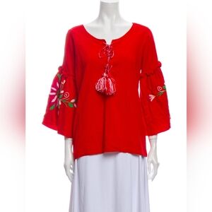 Sensi Studio Embroidered Bell sleeve Cotton Top Size S